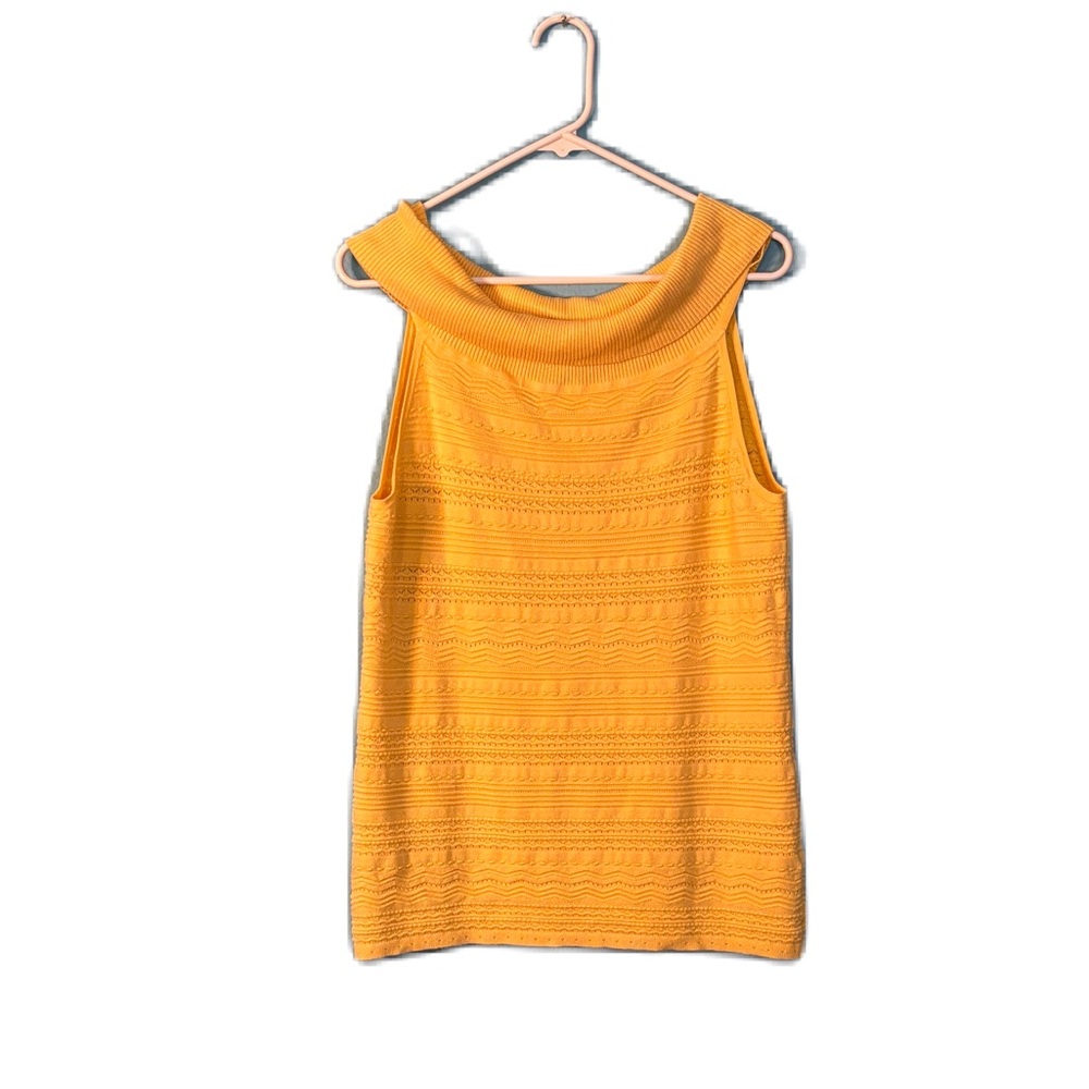 White House Black Market Knit Eyelet Soft Yellow Sweater Cowl Neck Size XL